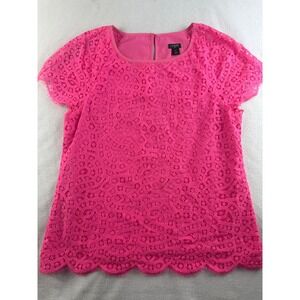 J. Crew Pink Lace Top Women's Size 4 Short Sleeve Blouse